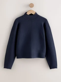 Navy Blue Supersoft High Neck Seam Detail Jumper