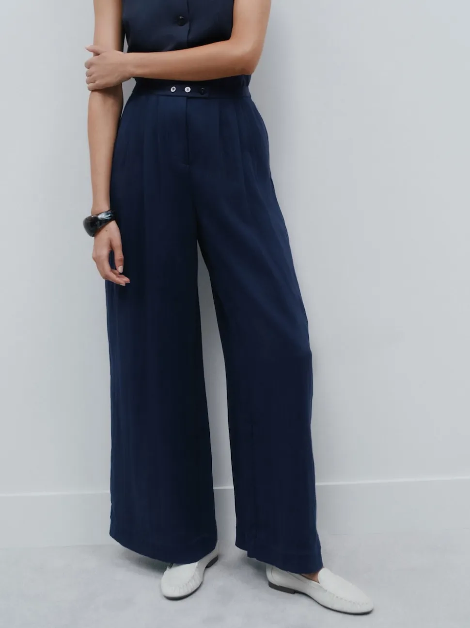 Navy Blue Superwide Pleated Trousers