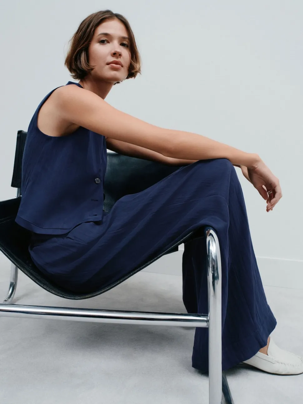 Navy Blue Superwide Pleated Trousers