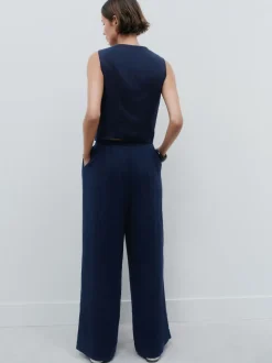 Navy Blue Superwide Pleated Trousers