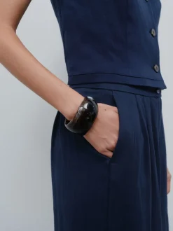 Navy Blue Superwide Pleated Trousers