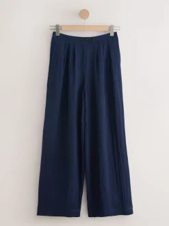 Navy Blue Superwide Pleated Trousers