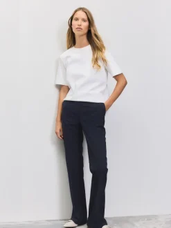 Navy Blue Tailored Bootcut Trousers With Wool
