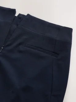 Navy Blue Tailored Pencil Skirt With Wool