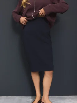 Navy Blue Tailored Pencil Skirt With Wool
