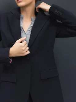 Navy Blue Tailored Single Breasted Blazer With Wool