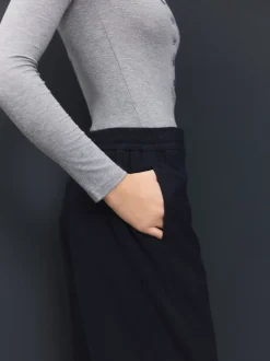 Navy Blue Tailored Wide Leg Trousers With Wool