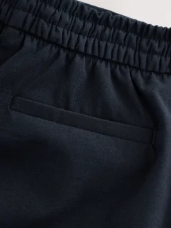 Navy Blue Tailored Wide Leg Trousers With Wool