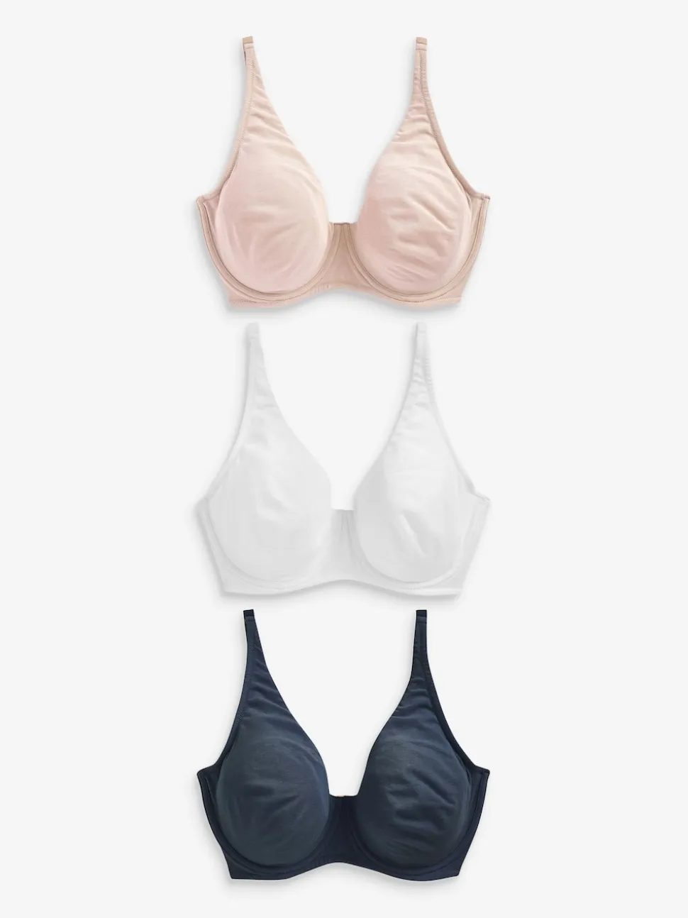 Navy Blue/Pink/White Non Pad Full Cup DD+ Cotton Blend Ultimate Comfort Bras 3 Pack