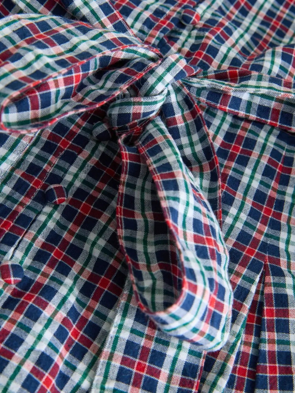 Navy Blue/Red Check Mini Long Sleeve Collared Shirt Dress