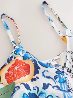 Navy Blue/White Sardine Print Fruit Print Volume Maxi Dress