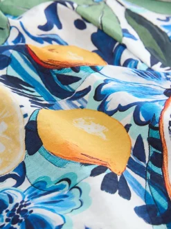 Navy Blue/White Sardine Print Fruit Print Volume Maxi Dress