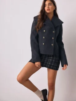 Navy Double Breasted Cape Coatigan