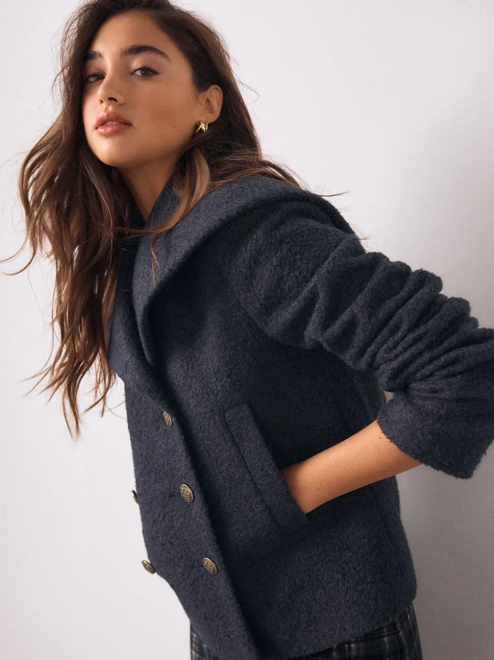 Navy Double Breasted Cape Coatigan
