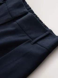 Navy Elastic Back Wide Leg Trousers With Wool