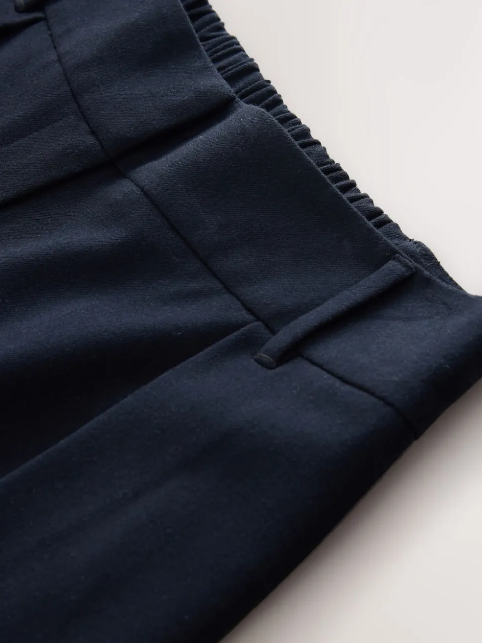 Navy Elastic Back Wide Leg Trousers With Wool