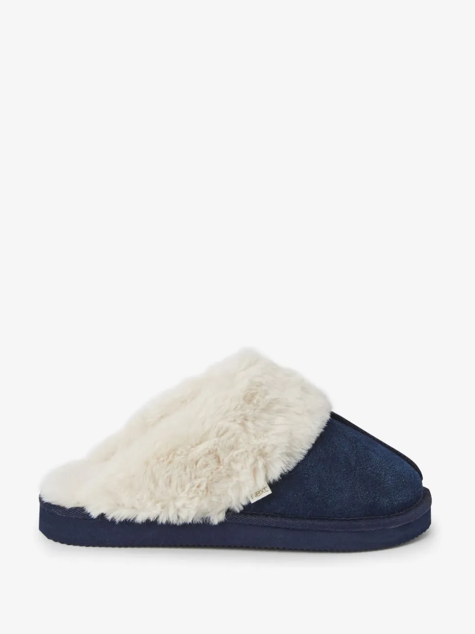 Navy Faux Fur Lined Suede Mule Slippers