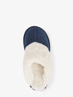 Navy Faux Fur Lined Suede Mule Slippers
