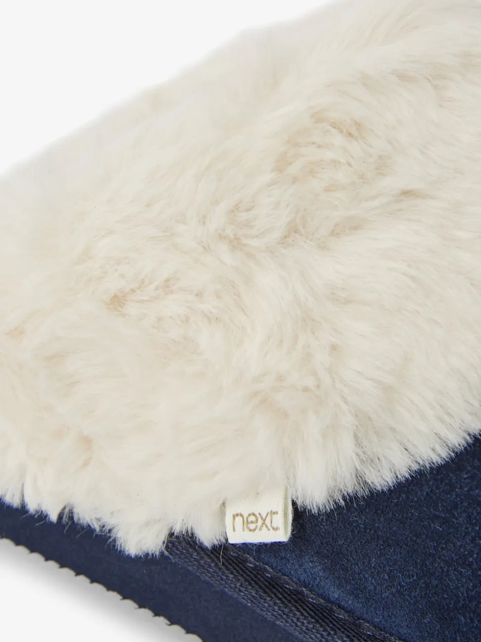 Navy Faux Fur Lined Suede Mule Slippers