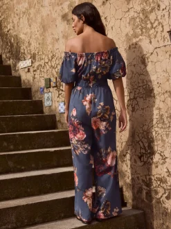 Navy Floral Off the Shoulder Jumpsuit