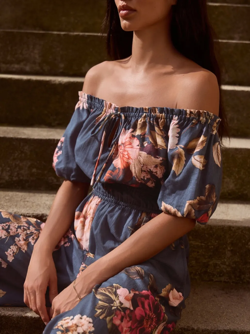 Navy Floral Off the Shoulder Jumpsuit