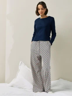 Navy Geo Ribbed Long Sleeve Pyjamas