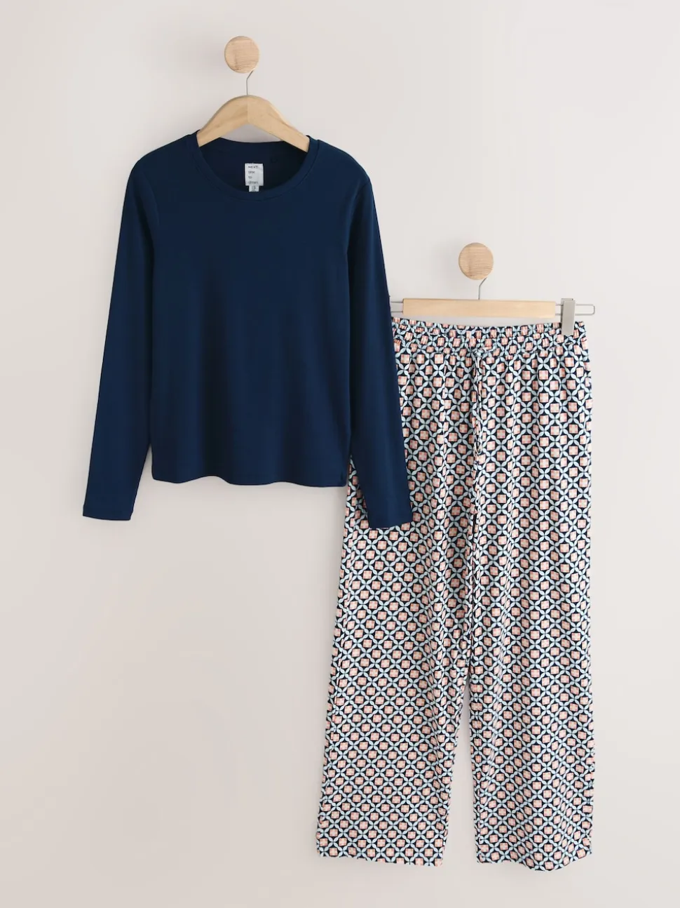 Navy Geo Ribbed Long Sleeve Pyjamas