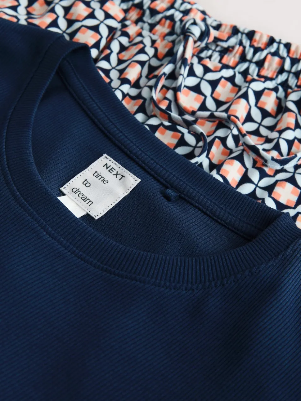 Navy Geo Ribbed Long Sleeve Pyjamas