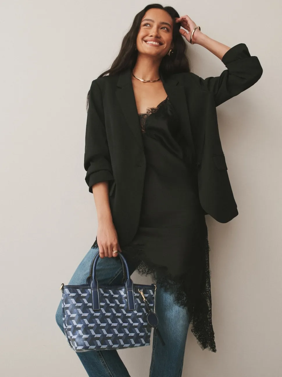 Navy Geometric Print Cross-Body Bag