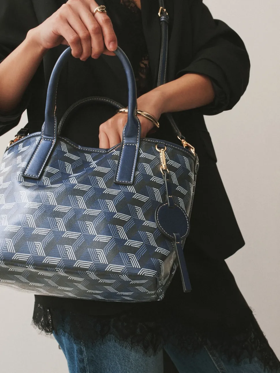 Navy Geometric Print Cross-Body Bag