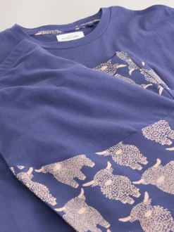 Navy Hamish The Highland Cow Maternity Short Sleeve Pyjamas
