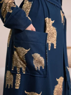Navy Hamish The Highland Cow Cosy Lightweight Dressing Gown