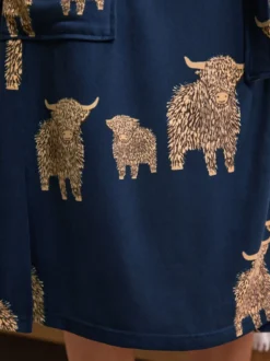 Navy Hamish The Highland Cow Cosy Lightweight Dressing Gown