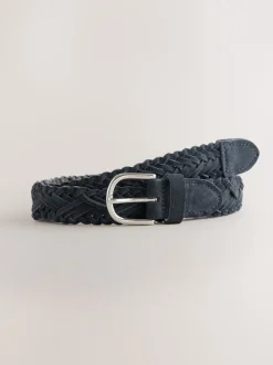 Navy Hand Plaited Leather Belt