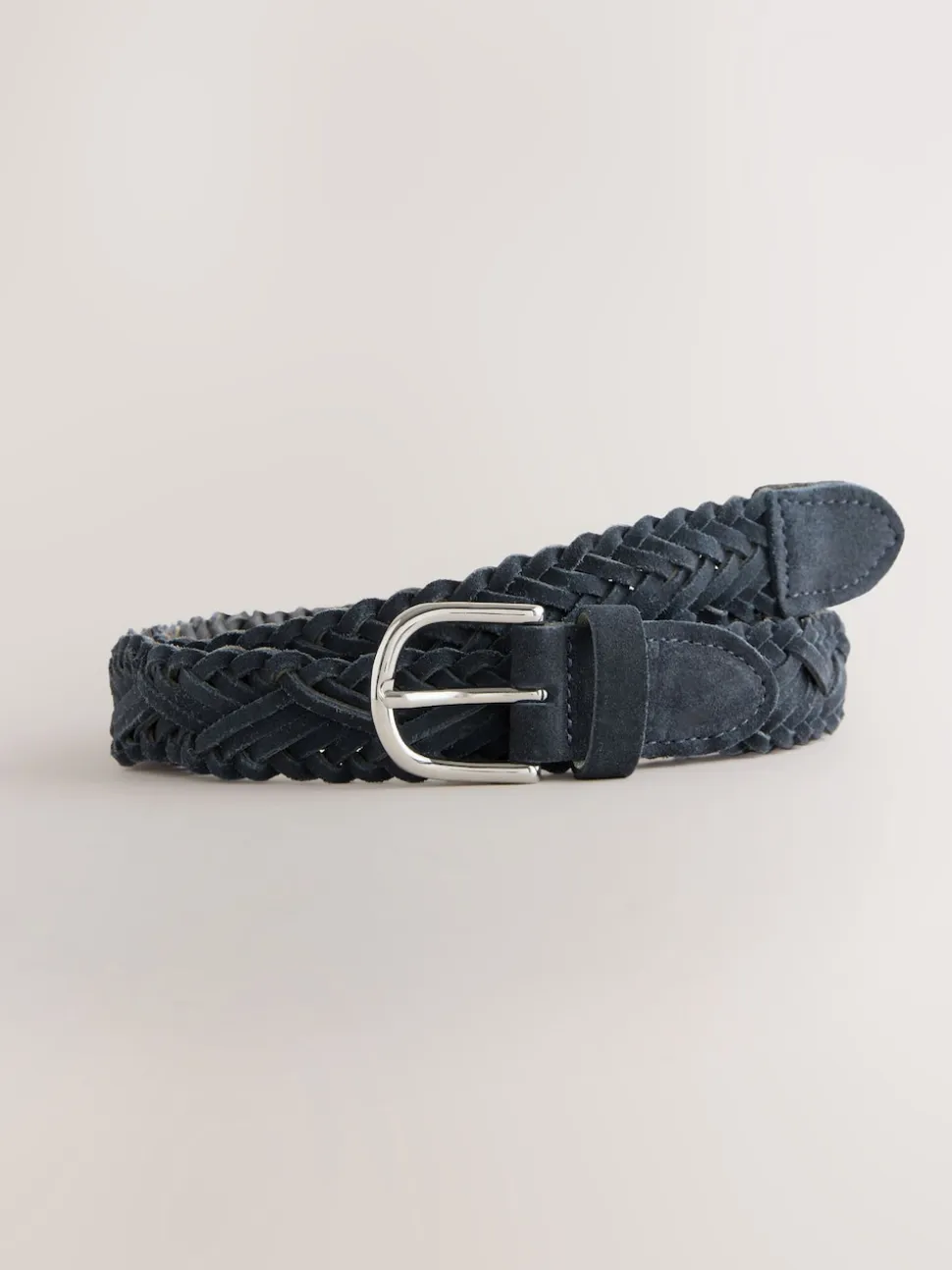 Navy Hand Plaited Leather Belt