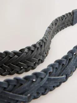 Navy Hand Plaited Leather Belt