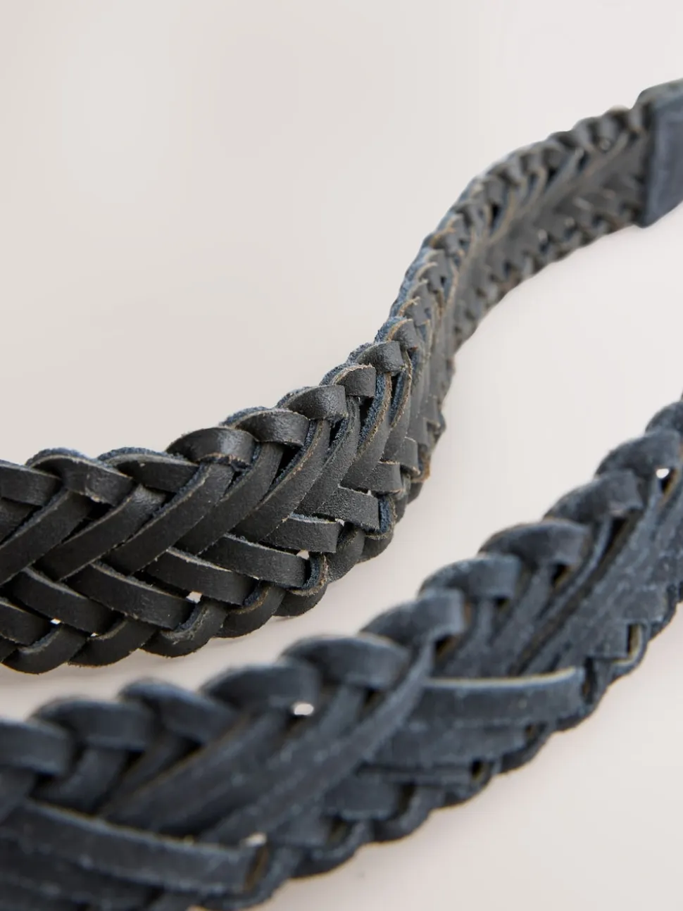 Navy Hand Plaited Leather Belt