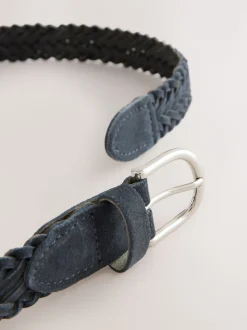 Navy Hand Plaited Leather Belt