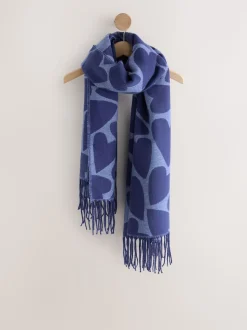 Navy Heart Print Midweight Scarf