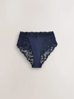 Navy High Waist High Leg Ultimate Comfort Lace Knickers 2 Pack