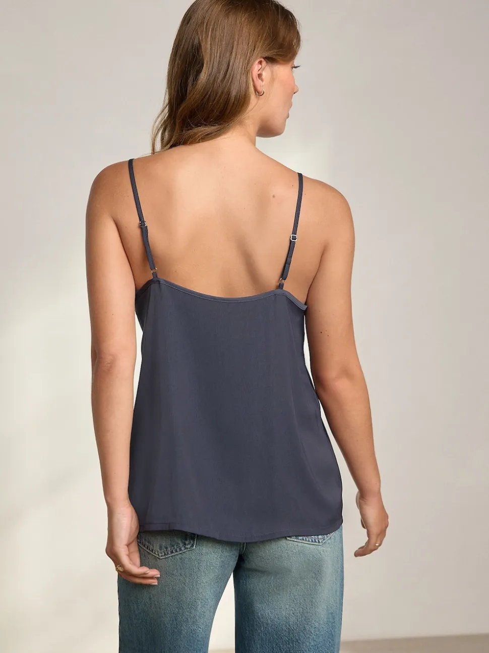 Navy Lace Trim Strappy Cami Top