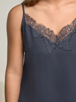 Navy Lace Trim Strappy Cami Top