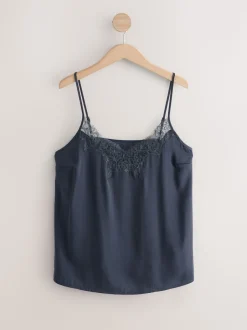 Navy Lace Trim Strappy Cami Top