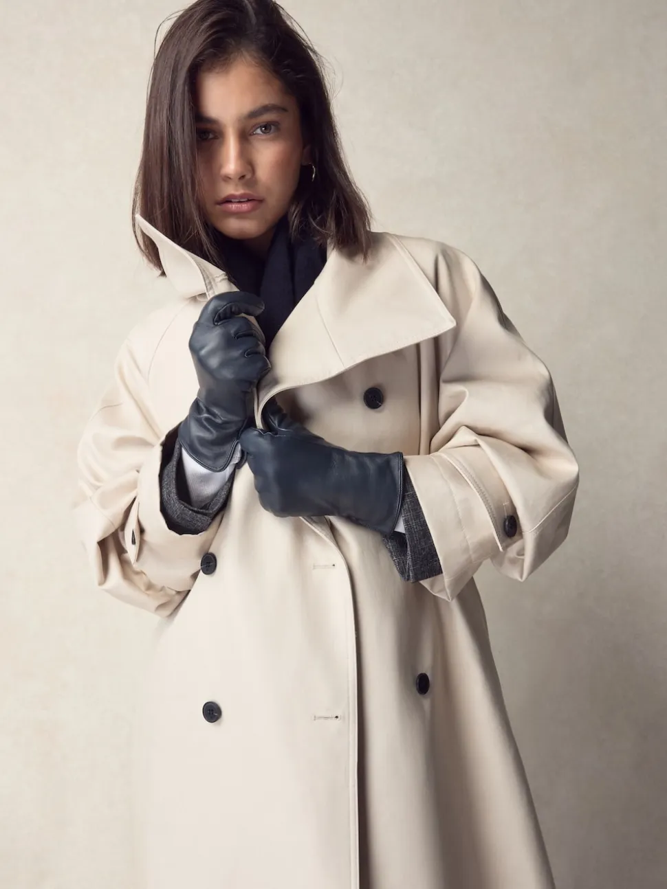 Navy Leather Gloves