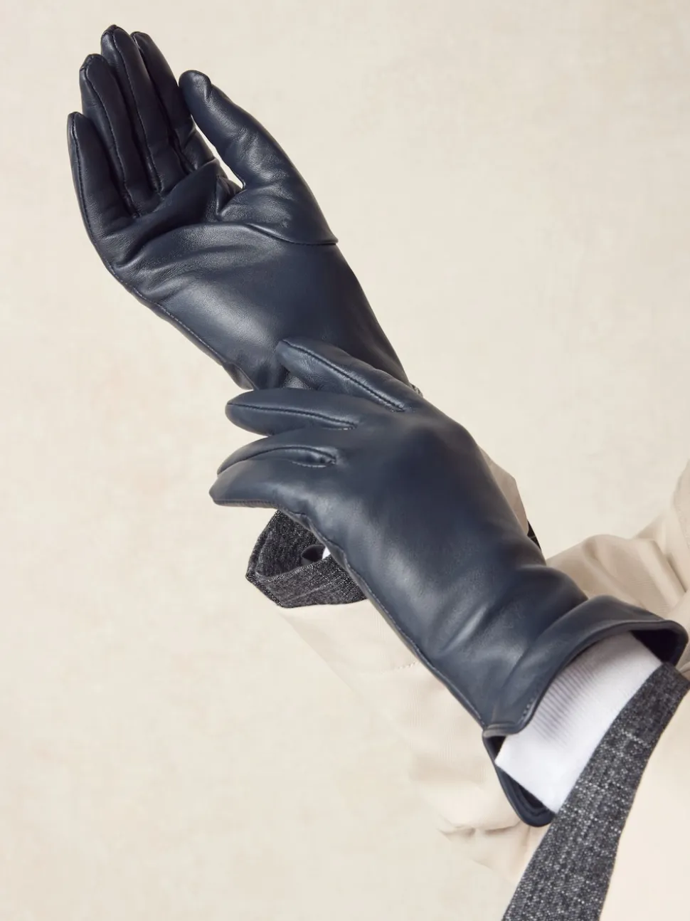 Navy Leather Gloves