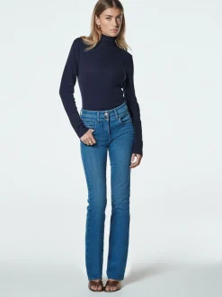 Navy Long Sleeve Ribbed Roll Neck Top
