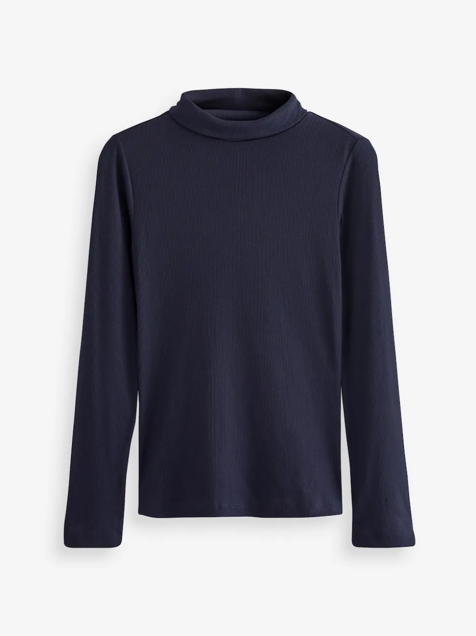 Navy Long Sleeve Ribbed Roll Neck Top