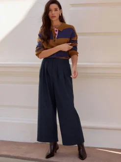 Navy N. Premium Herringbone Culottes With Wool