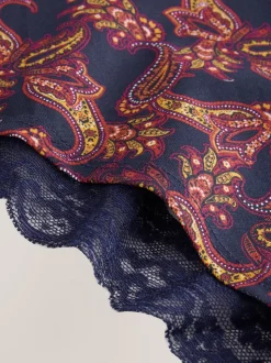 Navy Paisley High Rise High Leg Cotton Lace Knickers 4 Pack
