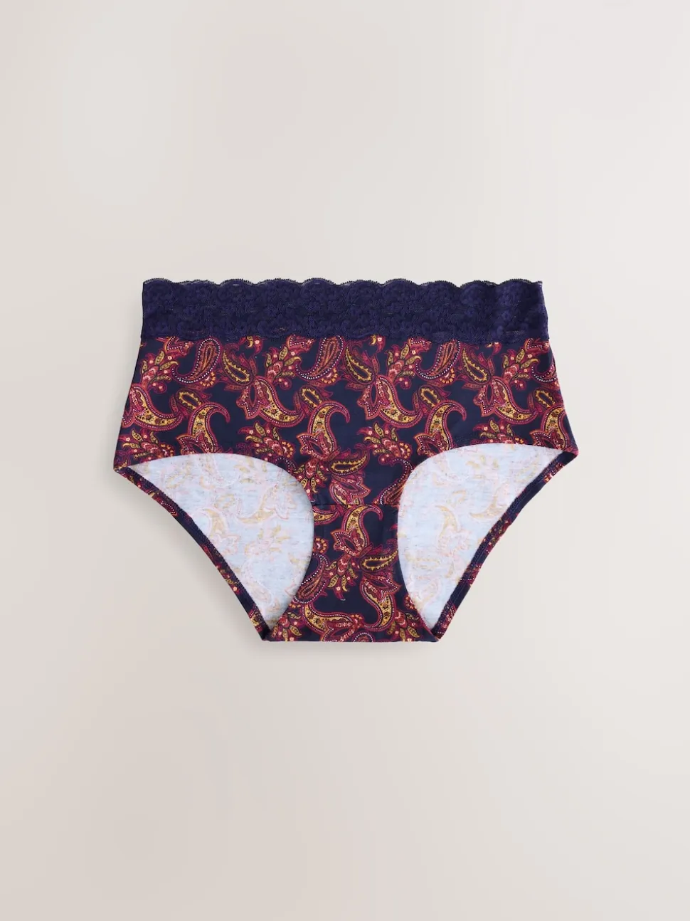 Navy Paisley Midi Cotton Lace Knickers 4 Pack